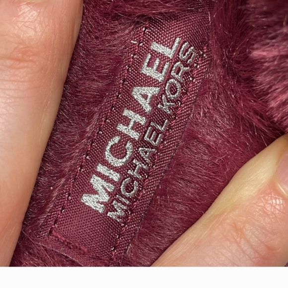 NEW Michael Kors "Taj" Jeweled Glitter Faux Fur Mule Slippers Lounge Burgundy 9 - Picture 9 of 9
